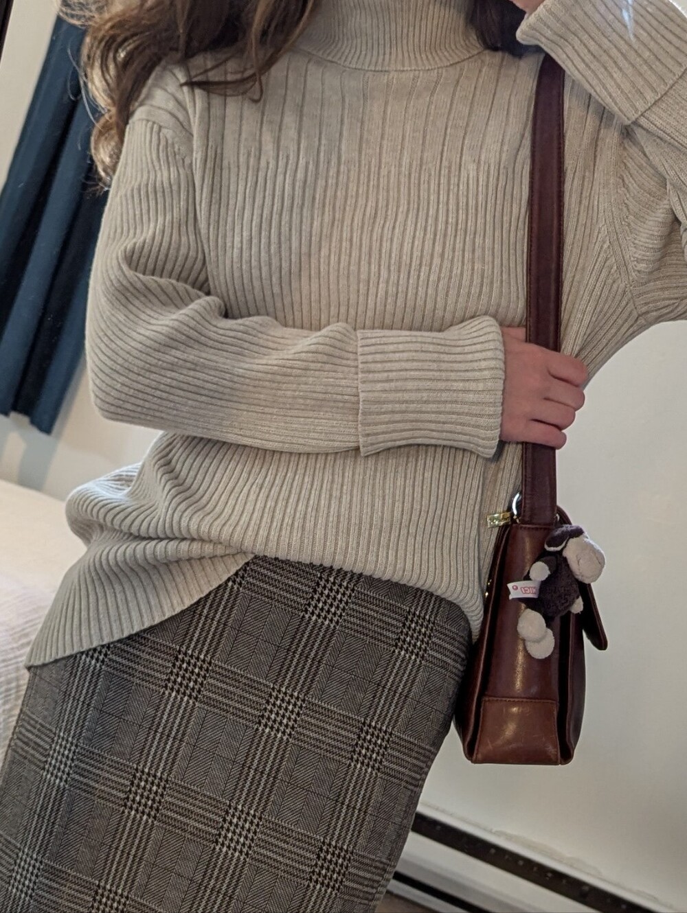 Calvin Klein Jeans Ribbed Turtleneck Sweater in Light Beige